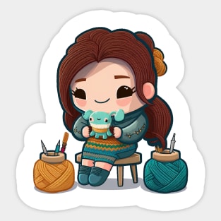 Chibi Knitting Mom Sticker